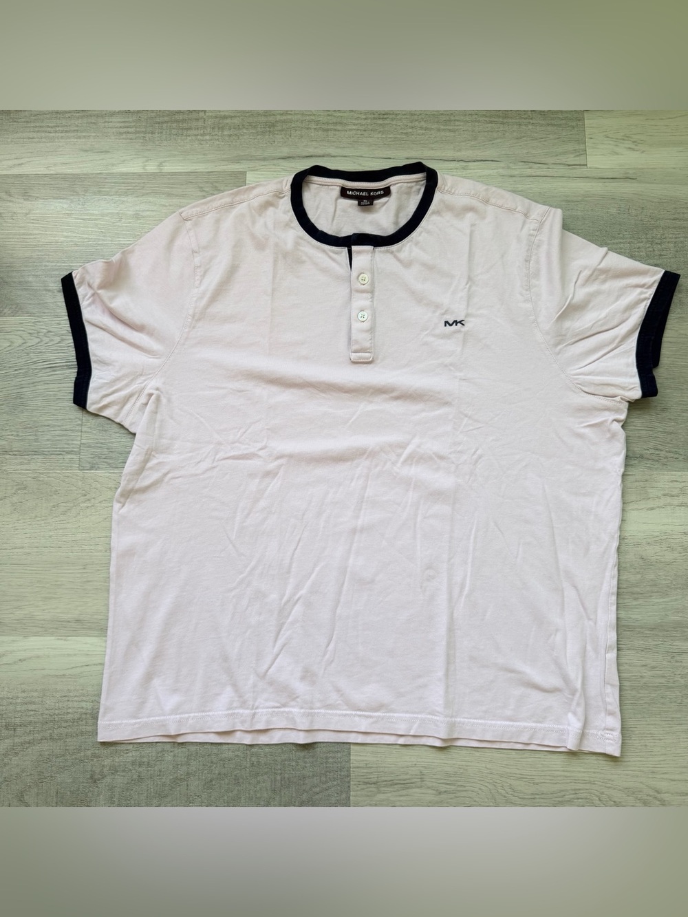 Michael Kors Men’s Light Pink Henley with Navy Trim